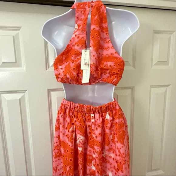 Anthropologie x Monique Lhuiller Cut-Out Eyelet Lace Halter Gown Size 0 - Picture 10 of 11